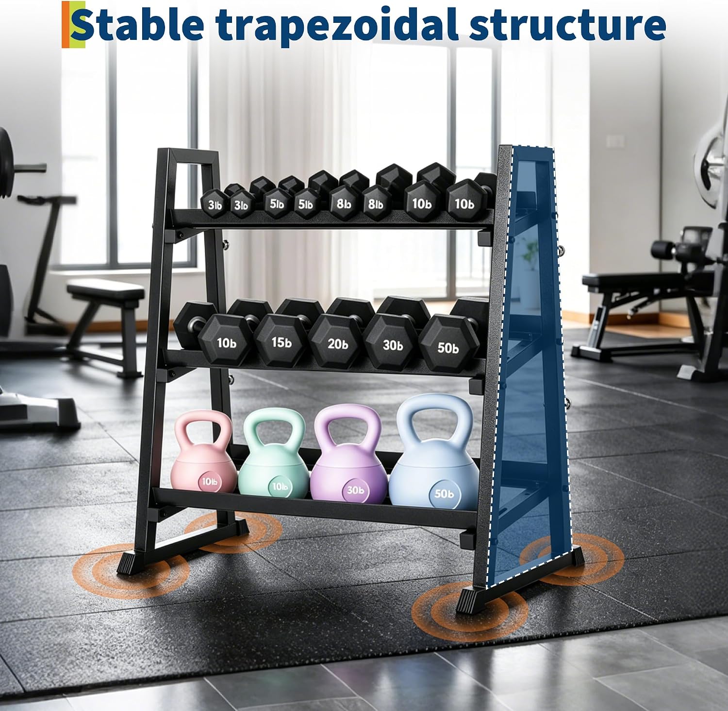 Home Gym Kettlebells - Rak Dumbbell 3-Tingkat Heavy-Duty Garvee untuk